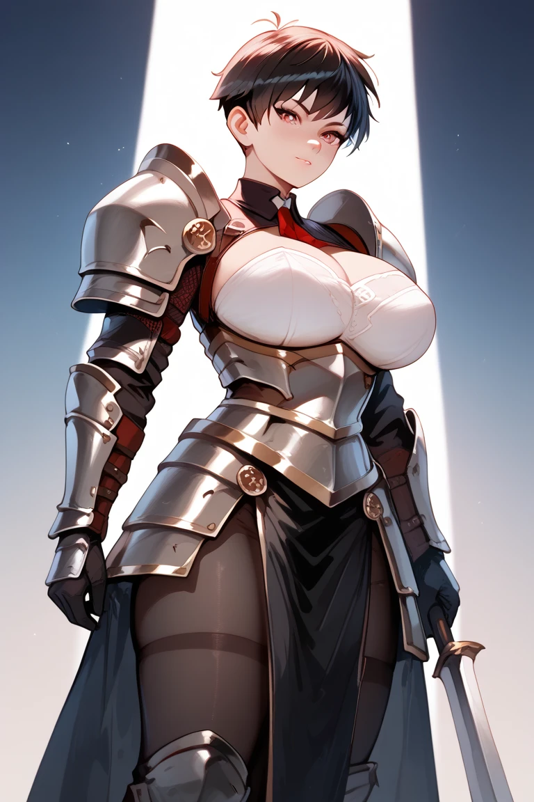 ((Highest quality))、((8K))、((Adventurer))、woman、Big eyes、Double、Soft、大人のwoman、whole body、、(armor)、((whole bodyarmor))、Cat ear、Black Hair、Short Hair、((sword))、Uplifting、((battlefield))、Big Breasts、Abdominal muscleuscle、pants、danger、((Medieval Europe))、Fantasy、In combat、muscle、