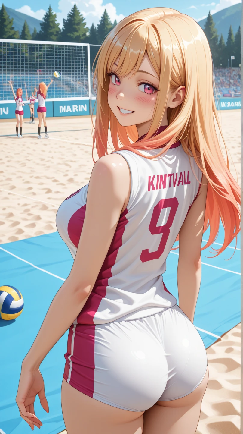 blonde 1 meter and 90 centimeters, amateur volleyball player, Japanese, in underwear.