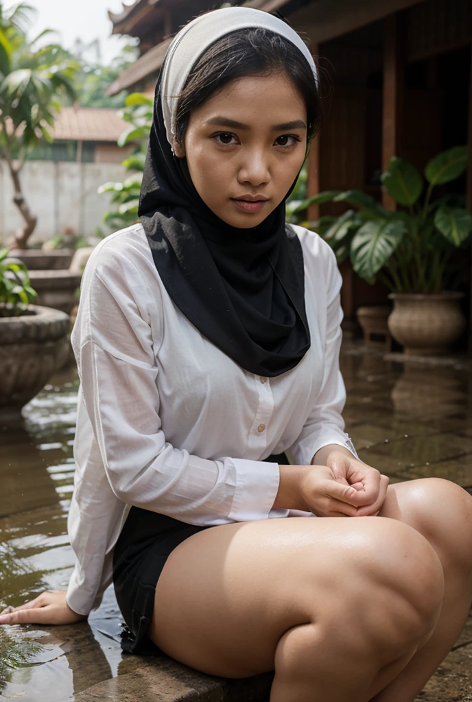 A very beautiful Chinese woman wearing a hijab wearing transparent round glasses is suitable for planting in the rice fields