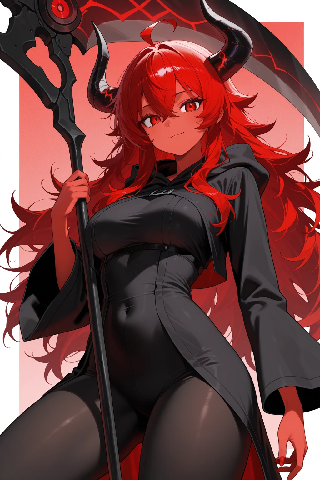 1girl, jumping hole, black hat, red braid hair, black suit, red eyes