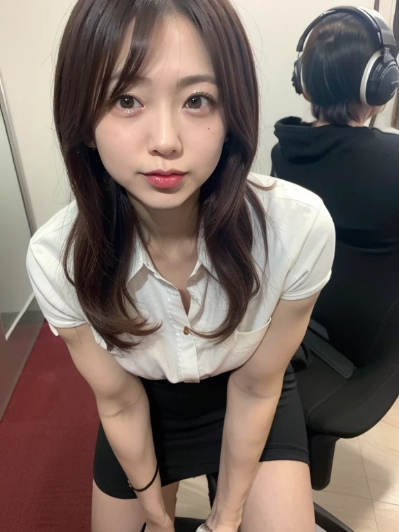 17 year old Japanese girl takes selfie in a recording studio