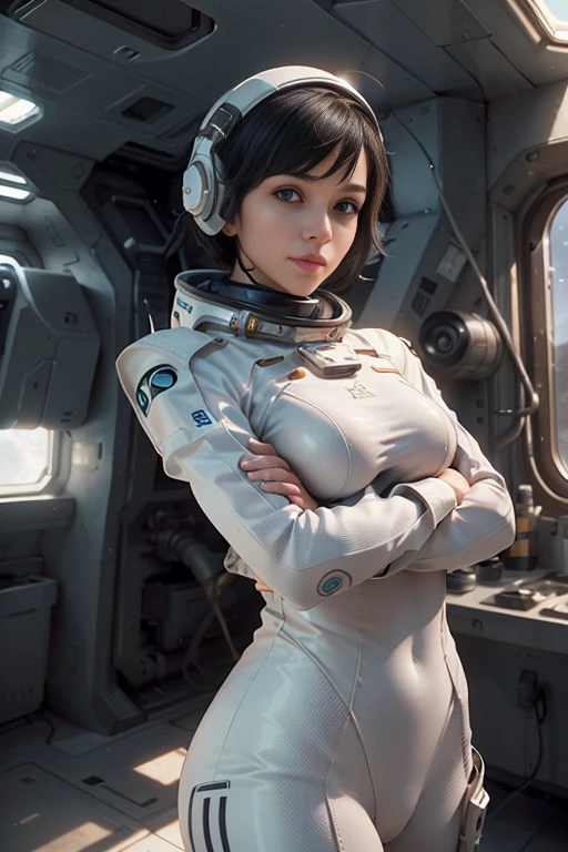 ayanami rei, interface_headset, sexy expression, red pupils, red_eyes, sexy eyes,  medium breasts, smile, short hair, blue hair, plugsuit, white_bodysuit, pilot_suit, starry_sky, on the floor, looking at viewer, (erotic pose:1.2), (breast focus:1.2), (realistic:1.2), (realism), (masterpiece:1.2), (best quality), (ultra detailed), (8k, 4k, intricate), (85mm), light particles, lighting, (highly detailed:1.2), (detailed face:1.2), (gradients), colorful, (detailed eyes:1.2), (detailed sky:1.2), (detailed background), (dynamic angle:1.2), (dynamic pose:1.2), (Line of action:1.2), wide shot, nightlight, solo.