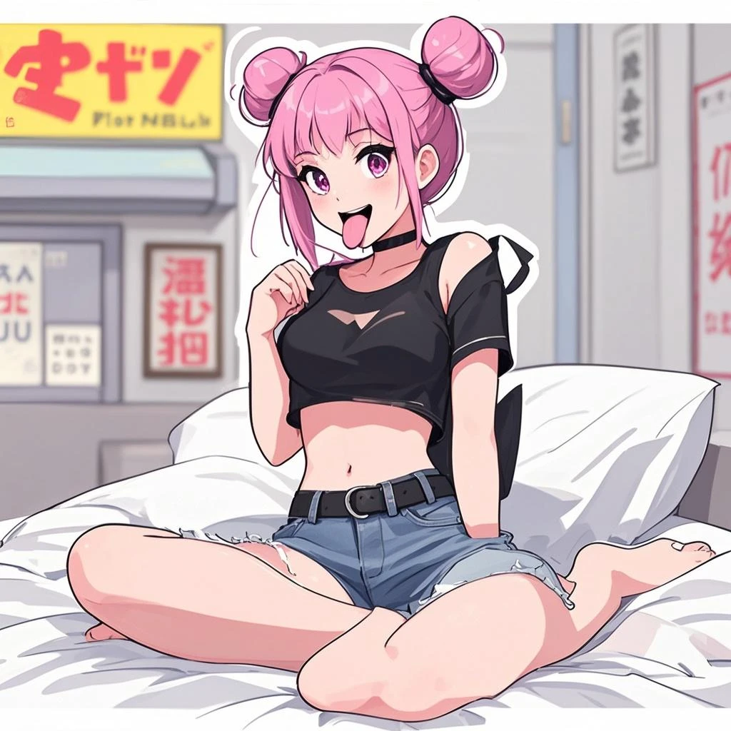 a beautiful kemono rabbit, long pink hair tied with a red ball clip, big cute rabbit ears, dressed in casual style, black loose t-shirt, shorts, shoes, thick thighs, round butt, medium breasts, hourglass body, posing with hands behind her back, cute expression, cute style, watercolor, HD