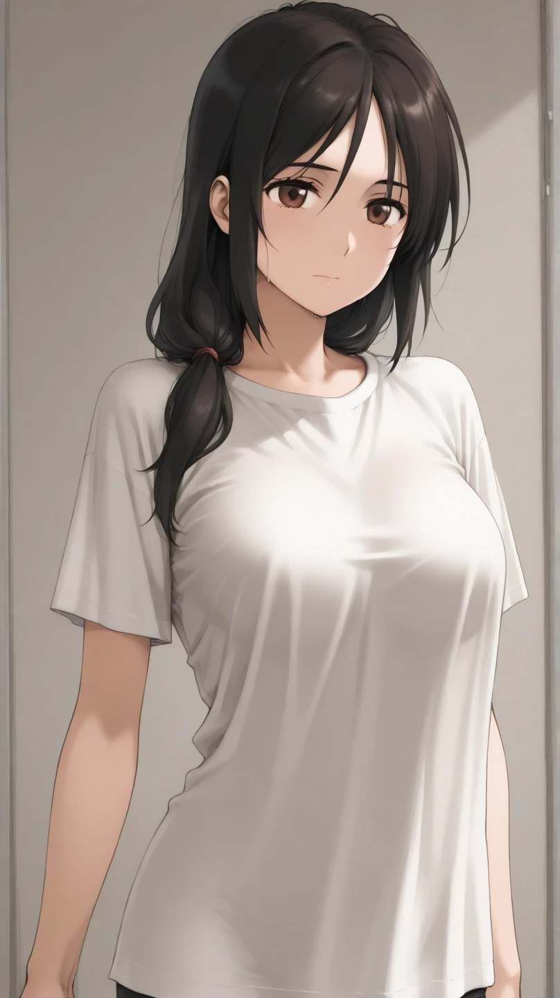 Cute mommy, mature women, realistic skin,perfect ,black hair, long hair, (hair over one eye:1.4), messy hair, hair between eyes, Sexy pajama, chubby,plump,fat,dense pubic hair, extreme pubic hair, Sexy lips, pucker lips,cute shy blush on