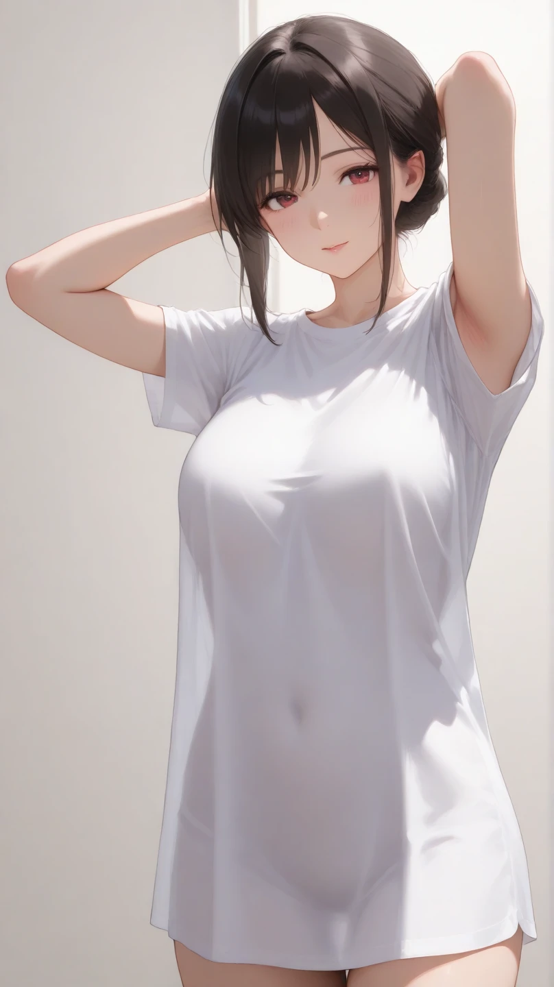 Cool guy、White shirt open、Black Hair、Dark Eyes、nsfw、female masturbation、Are standing、