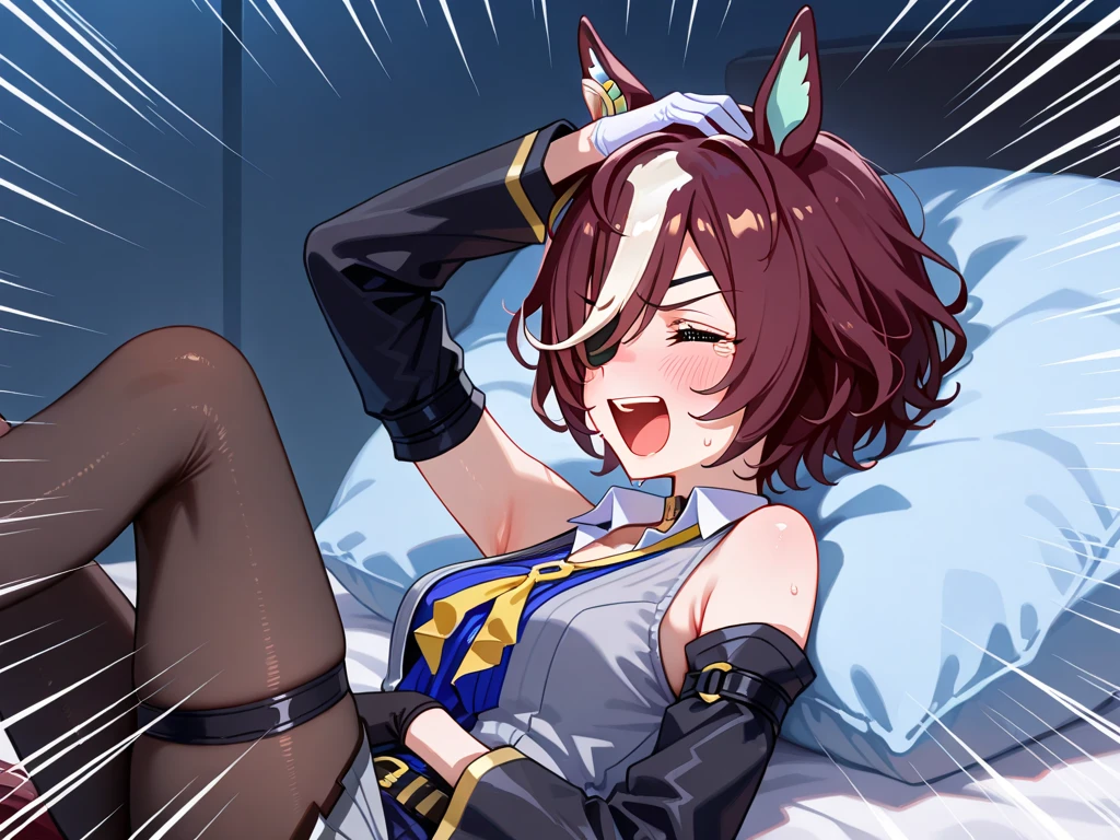 anime coloring,anime screencap,
1girl, solo, thighhighs, tail, animal ears, torn clothes, navel, gloves, on side, torn thighhighs, closed eyes, pillow, lying, sleeping, brown hair, open mouth, black thighhighs, belt, black gloves, blush, skirt, signature, midriff, sleeveless jacket, red skirt, hood, dog ears, short hair, sleeping sex, penis in vagina