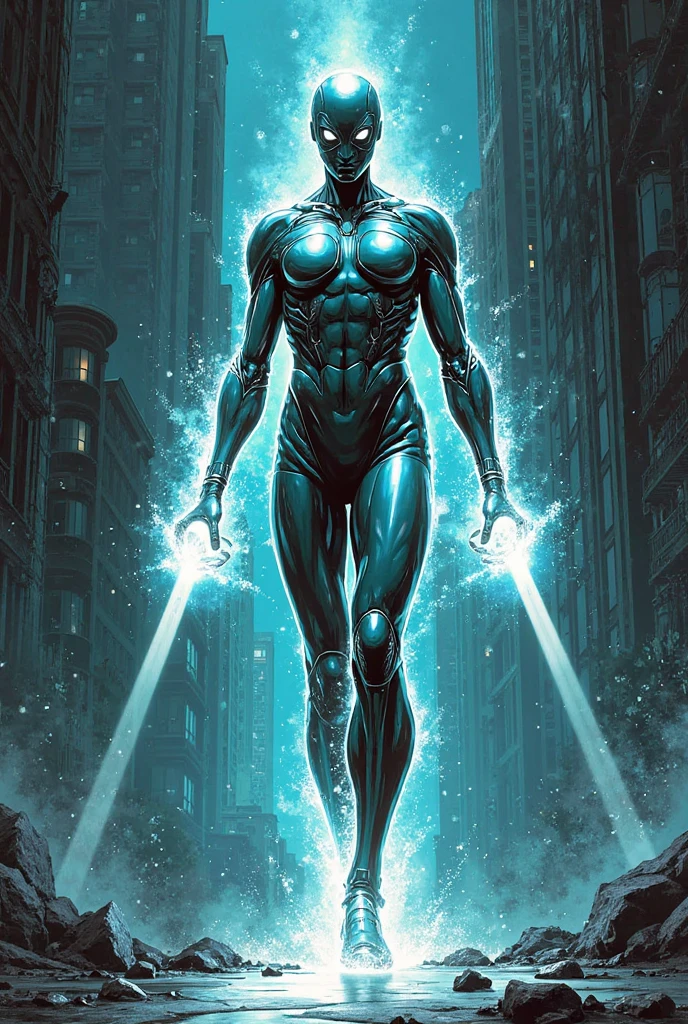 A cosmic entity like Dr Manhattan from DC comics full of galaxies wandering around in his body in One Punch Man style