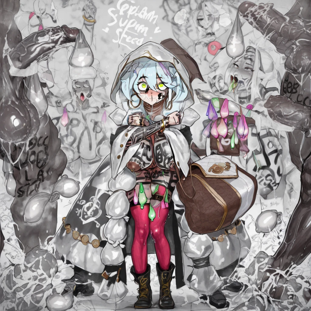 ((Hardcore Punk Girl))、((hell)), ((metal band poster)),cartoon style, Horror elements, Comic book style illustrations, (drawing style), Japanese painting, full body (Spooky), Japanese carving, primitive art, circus, crazy illustration, flat illustration、small eyes
