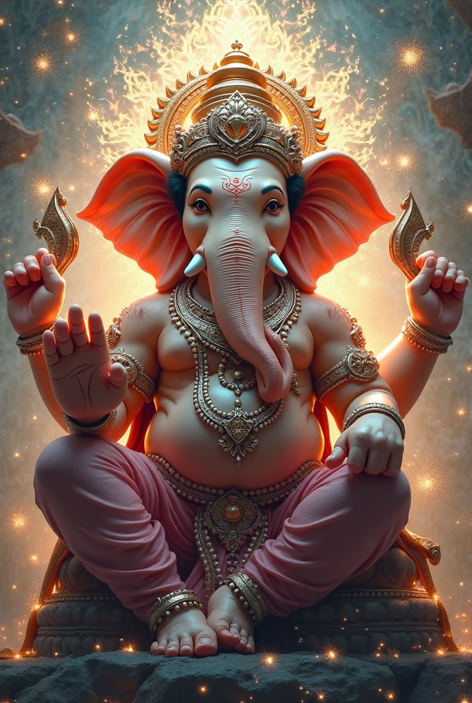 Ganpati decoration with varah avatar of vishnu in background