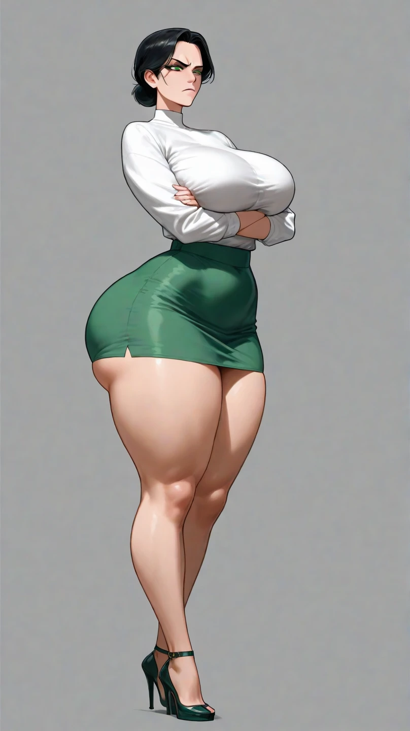 full body in image, full naked woman, (feet on image), simple hair, female naked body, curvy body, large hips, beautiful woman, thicc body, big thighs, voluptuous body, full thick body, dinamic pose, curve body. detalied pose, body, simple background, expressive face, focus on face, line art, sketch, Full body image of Rias Gremory from High School DxD, full body in image, wearing her original outfit (school uniform with a white blouse, red skirt, and black blazer with red trim), long red hair, female body, curvy and voluptuous body, dynamic pose, detailed pose, simple background, expressive face showing a confident smile, focus on face, line art, sketch