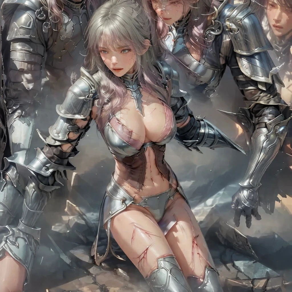 perfect hands, perfect finger,perfect anatomy, masterpiece, like a photograph,best quality,realistic, hyperrealistic, 16k hdr,(grabbing breasts from behind,fighting pose,huge Heinous estrus ogre:1.2), (walking:1.2), (fanny packing:1.2), (erected nipples,damaged body,sweat,arms up,spread legs,bend legs,beautiful face,mature female,muscular paladin,metal collar,arm guard,leg guard,shoulder armor,bind legs:1.2), (onarmor, meat shield:1.2), (red blush,crying:1.2), chain, (anklet, chained ankles, bracelet, chained wrists, shackled hands:1.1), (vaginal sex, green large penis,cum), hugged from behind,fantasy world,outdoor,village,(burning house:1.3),(from below,looking down:1.2),(nipple chain:1.2),