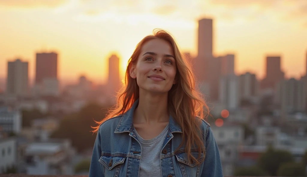 masterpiece:1.2) (best quality) (detailed) (intricate) (8k) (HDR) (wallpaper) (cinematic lighting) (sharp focus),1girl, city, real_world_location, HD melissa sue anderson, smiling, smile happy, 20 years old girl, break, upper body, closeup, break, Three suns phenomenon