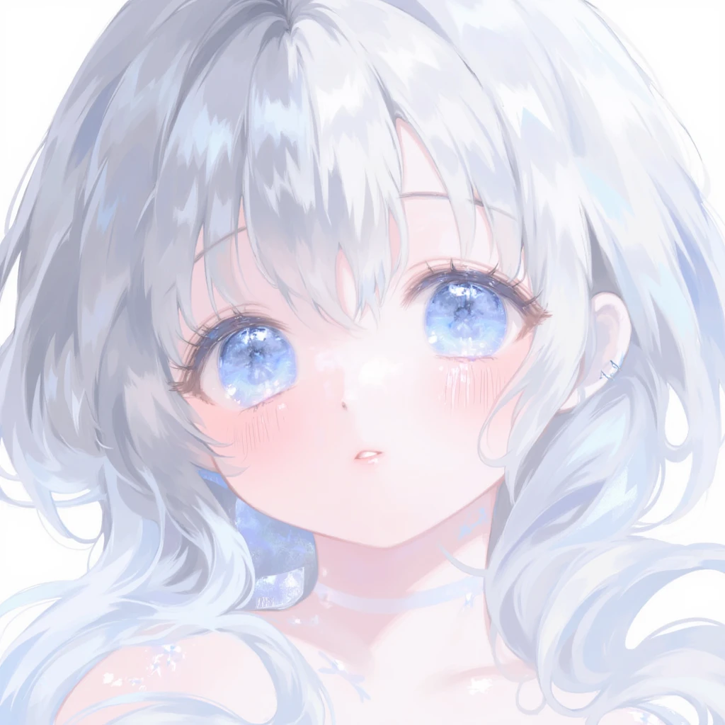 beautiful, masterpiece, Highest quality, anime, One girl, C Cup,Portrait Shot, View your viewers, Covered、Medium Hair、nearby、Blue Eyes、art、、White hair,Blue streaked hair、・Large breasts ・Lying on your back ・Nipples、Nude、White turbid liquid