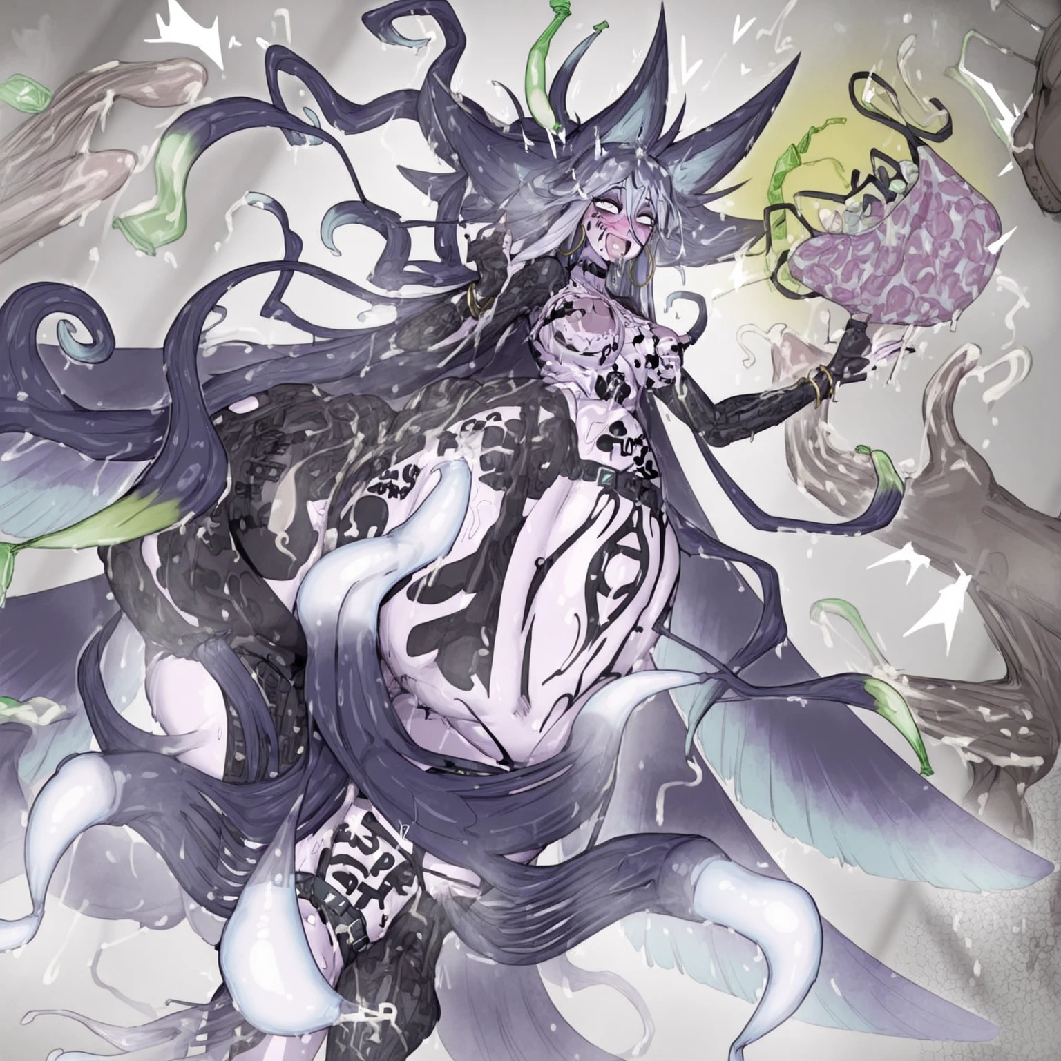 (No humans)、An alien tentacle creature with tentacles branching out from a central body with a single large eye、From above