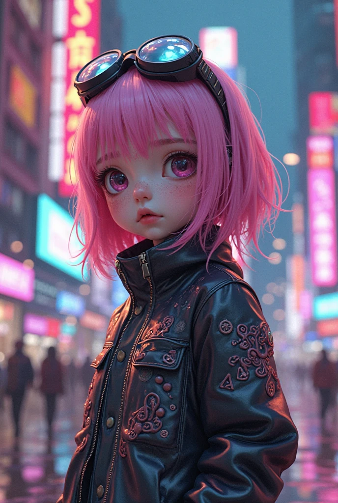 A sexy boy with a bob cut, purple hair, dog ears, fair skin, and wearing a black tracksuit
