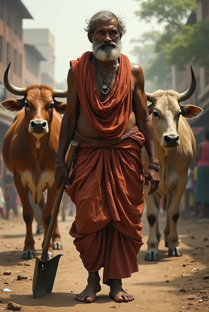 Create an image of a man selling buffalos in bellari tamilnadu
