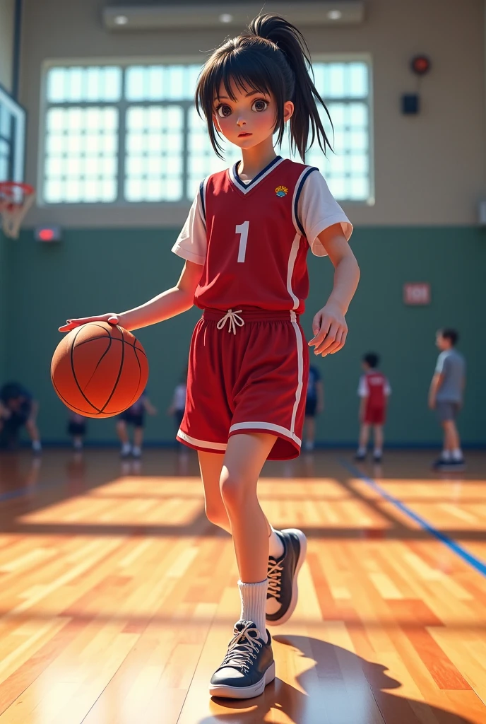 (8K, RAW photo, 最high quality, masterpiece:1.2), High-definition RAW color photo, Professional photo shoot, cinematic light, alone, (((young woman))), (Sharp features), (small face), (high detail skin:1.2), clavicle, cute face, beautiful appearance, long eyelashes, brown hair, short hair), big breasts, (slim body shape:1.4), very detailed顔と肌の質感, fine eyes, double eyelid, beautiful girl, (((woman playing handball, Official 18cm ball for handball:1.37, Molten 18cm ball))), ((Colorful sportswear, shorts)), (((sit with legs apart:1.5, handball placed between legs))), view audience, (handball uniform), ((Colorful Wear)), Sweat, Sweatまみれで, on the indoor handball court, full body portrait, beautiful skin, shiny skin, perfect fingers, five fingers, anatomically correct, background bokeh, high quality, surreal, bright colors, ((very detailed, photo shoot)),