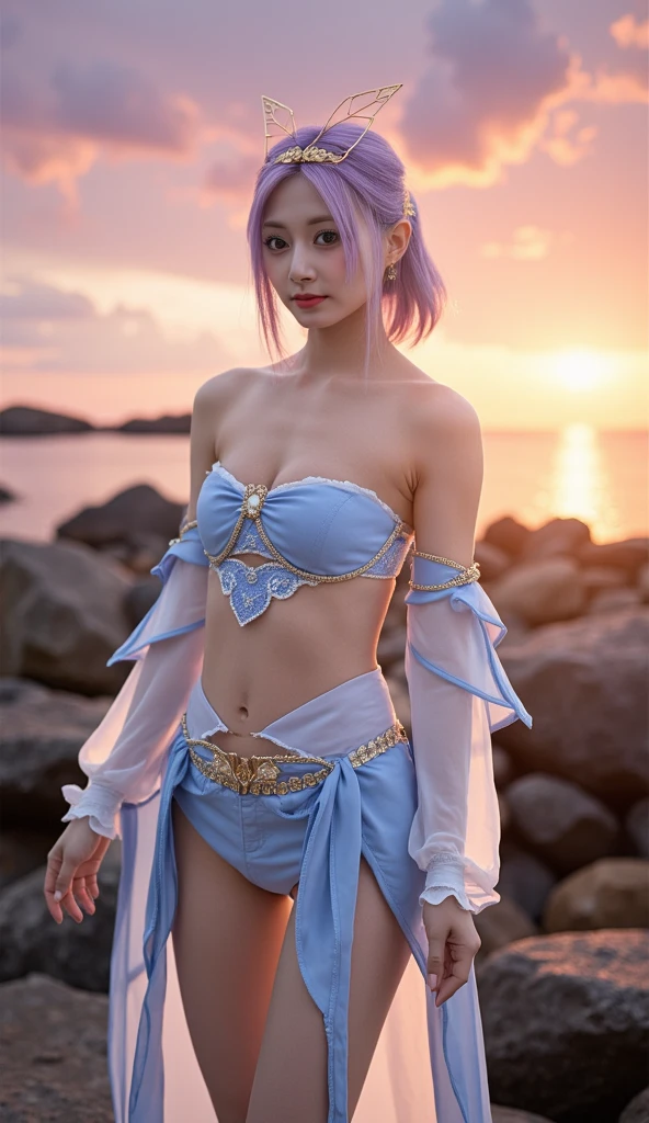 masterpiece、best quality、超high resolution、Realistic skin texture、Leather Armor、Bare breasts、Reality、high resolution、RAW photos、shiny skin、Realistic skin texture、Optimal lighting、shine、Dramatic Lighting、Dynamic poses、Greek temple background、Female warrior、Suspended Rune Hollow Greatsword、arena、2 Girls、精致big eyes、Pink ribbon、Roman skirt、White Blonde Long Hair、High Ponytail、blue eyes、Clear eyes，look at the audience、 Large Breasts、、Smile、, Solitary, 2 Girls,  Pink Hair, Purple Eyes, short hair, Flowering, , Bikini, big eyes, , Black fishnet stockings,Make an action, 