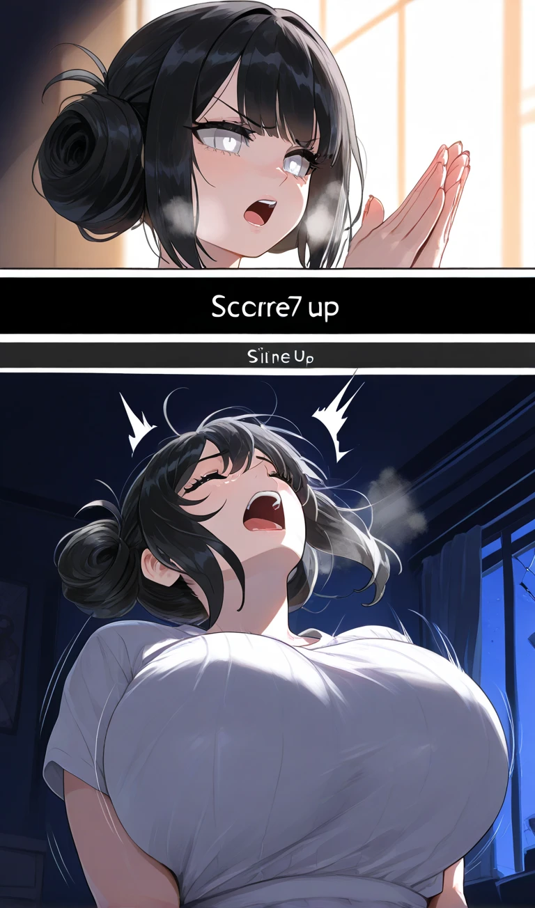 ((((highest quality)))), (((Ultra-precision CG 16K))), (((masterpiece))), (((Very detailed))), (((Extremely detailed))), (((Black outline:1.3, Written boundary depth:1.3 , Written soft outline))), Maximum clarity and sharpness,Multilayer Texture, Surface Shading, Cinematic lighting, Beautiful details sparkle ,Perfect Proportions, Limited to three woman, BREAK accurate, Anatomically correct, Highly detailed face and skin texture, drawn in detail, Highly detailed facial and skin texture, Detailed eyes, beautiful hair, Beautiful Japanese Idol face, Beautiful and beautiful eyes, Beautiful body, Beautiful breasts, Beautiful thighs, Beautiful legs, Beautiful fingers, (Beautiful views) , skinny body, ((Beautiful Skin)), ((Skin Texture)) BREAK breast enlarged, medium Breasts, rocket breasts, (((perky breasts))), (covered nipples), slender waist, ( narrow eyes, blush, determined expression, hot, sweaty , Heavy breathing,) , (streaked hair, hair intakes, colored inner hair, ) BREAK (((wearing oversized character printed sexy tank top, wearing outfit in casual way, wearing pleats mini-skirt, breasts is covered by outfit))) , wearing earrings, BREAK ( stick breast out),(((looking at viewer, super detailed background , ))), BREAK (((portrait, bust-up shot, looking at viewer, \(face waiting for kiss\):1.3), bending over, on all four )), (natural make), from behind, from below