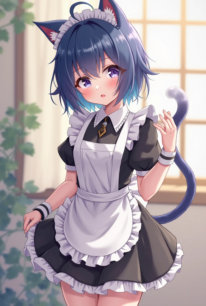 score_9, score_8_up, score_7_up, source_anime,
ruruka, <lora:ruruka-ova-ponyxl-lora-nochekaiser:1>,
ruruka, short hair, blue eyes, hair ornament, bow, ribbon, animal ears, blue hair, tail, hairclip, cat tail, fake animal ears, cat girl, tail ornament, tail bow,
skirt, navel, bare shoulders, pantyhose, frills, black skirt, apron, maid, maid headdress,
indoors, bent over, smile,
solo, dutch angle, looking at viewer, cowboy shot,