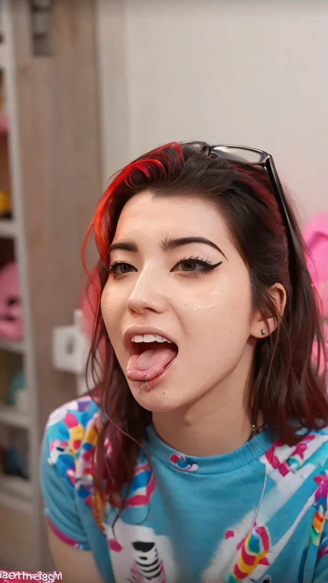 ((ultra high res.photorealistic:.1.4,UHD)) Best quality, masterpiece,photorealestic,1girl,solo, front view, full body, kneeling,looking at camera, blush, lips,open_mouth,microphone,tongue,tongue_out