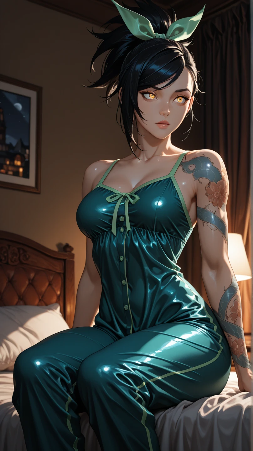 (Ultra Quality,Masterpiece,Ethereal:1.4)nagatiti(Gigantic Breasts:1.6)(hanging breasts: 1.5)(breasts squeeze: 1.5)(bimbo 1.4)(Disproportional Tits: 1.4)(Realism:1.2)(Realisitc:1.2)(Absurdres:1.4)8K,Ultra-Detailed,((Detailed Beautiful Mature Face)), Slutty Expression,(hooked nose:1.2),Gyaru,Bed,Inn Room,(Room:1.2) (Sitting:1.4)Sitting on Bed,Sheets,Window;(Subdued Lighting:1.5) (Solo:1.4)1Girl(Facing Viewer:1.2)Intricate Body Details(Milf: 1.5)(Curvy:1.5)(Dark Skin:1.5)Average Waist,Thick Thighs,Princess Jasmine,Jet Black Hair[LongHair](Sidelocks:1.5),(Ponytail:1.5),(Slutty Clothing:1.3),dressed like an arabian ranger in loose-fitting azure clothing,(azure blue fishnet tights),Seductive Posture,Sexy Pose,Alluring[intricate-perfect-fingers-on-hands]Perfect Hyper-Detailed Black Eyes,(art by WLOP and Artgerm)