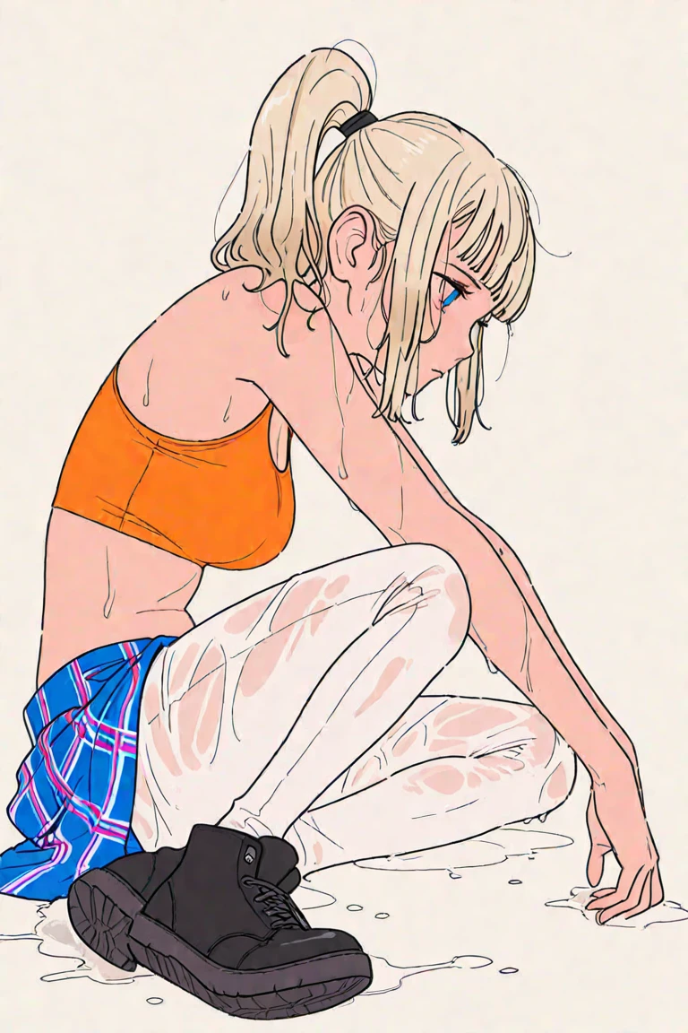 a drawing,A woman sits on the ground,Legs crossed, Sexy pudica pose gesture, perfect lineart, Simple lines of art, clean lineart, bold lineart, Line sketch, seductive reclining pose, thin line art, thoughtful pose, Sit Pose, seductive seated pose, relaxed poses, thick lineart, thinking pose, Line art!! coiffed blonde hair,Blonde curls,Indigo eyes,Pull up the shoulder straps of your garment with your right hand,Loose-fit Roman skirt,Through the skirt, You can see the looming skin,Beautiful smile,tempting pose,Fleshy thighs,crisp breasts,Translucent Roman dress,Golden eyelashes,White Roman gauze dress