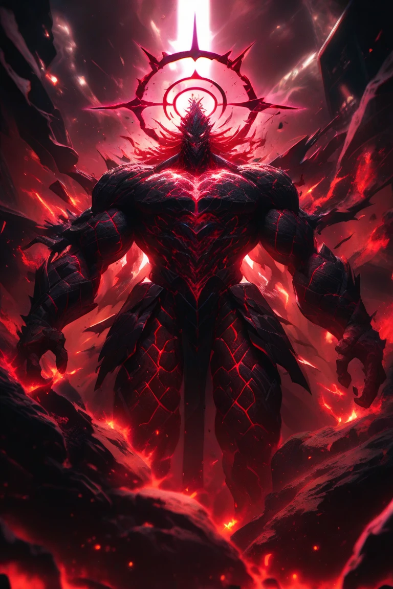 Make a beast with a long dark tail and dark skin, triangular head, long teeth and claws a muscular, agile body, has long horns and red eyes, a dark energy surrounds your entire body, make him look more like a monster than a human, she has scales on her body