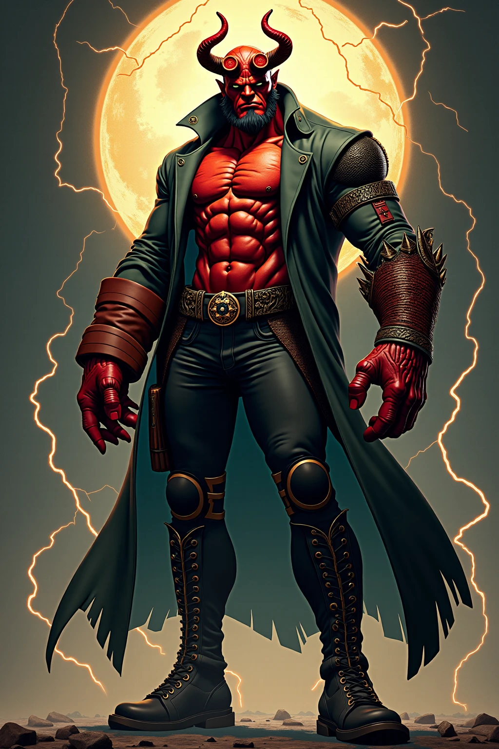 A Red fur doberman. Wearing a Orange-brown robe, black pants. Holding a revolver at gun point.