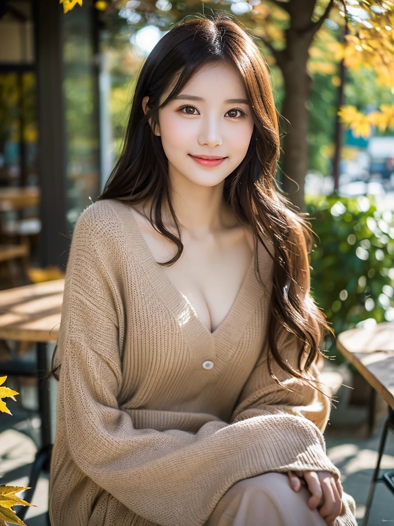 one woman,stockings,sweater with open chest,rubbing own breast,large breasts,beautiful face,double eyelid,seductive smile,medium hair,outdoor,high quality