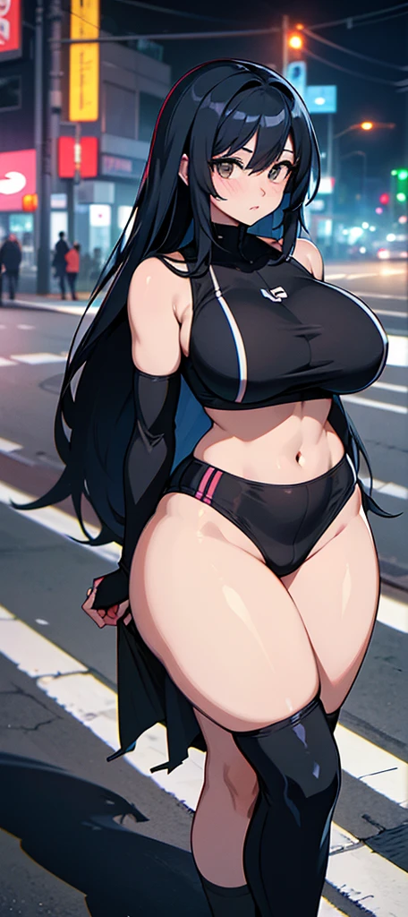 very long hair massive breasts huge muscles giant thighs extremely thick black hair yellow eyes pale skin sad girl das girl