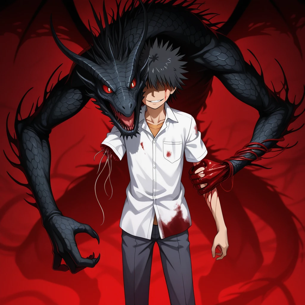Best image quality, Creatures, Creaturesへと変貌する, Wearing a suit, Western men, Red Eye, office, Dark atmosphere, 