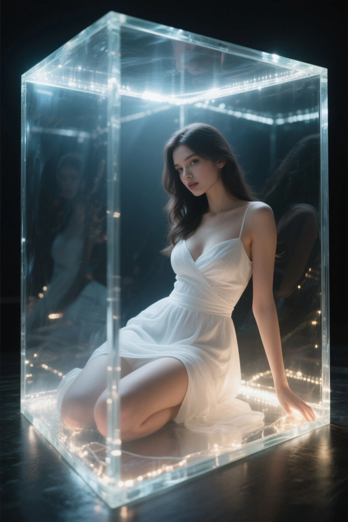 (masterpiece), best quality, expressive eyes, perfect face, huge hourglass, antique hourglass, floating antique clock, beautiful girl inside the hourglass, beautiful Latin girl behind the clock glass, floating antique clock, lamp , lantern, dark night sky, cloudy sky, rain clouds with lightning, beautiful girl looking up, long black hair, Beautiful Hardcore Illustration home page illustration style, dark, high resolution, hard touch illustration, strong outline, 8k, Hiroyuki Nagasaka style, aggressive, beautiful face, fresh beauty, transparent white silk dress, beauty style, bright mist. Paint water splashes. Magic spell. Blue silver gray color gradient glowing vapor veil wave on black abstract art background with free space. Baroque elements, intricate oil paintings, bubbles and swirling fountains, full body, extremely detailed (Fractal Art: 1.3), colorful, more detailed, slight smile, open legs, view of pubic hair, 1 sexy girl in transparent clothing, small breasts exposed, transparent open t-shirt, tattoos of mandalas and flowers, best quality, black and brown hair fused in water, naked girl, beautiful visible pubic area, small breasts in sight, perfect hair, perfect full lips, delicate and perfect body, digital painting, intricately detailed eyes looking up, girl looking up, colorful, fine art, oil painting, finely drawn hands; magical garden, metallic roses, autumn leaves, metallic colors and enamel, meditation, girl in a state of meditation, rain, wlop style art, latin girl with oil tan skin, shiny brown skin,