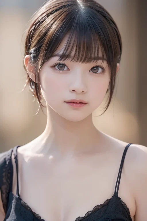 portrait of a japanese teen,(Best Quality,4K,8K,hight resolution,masutepiece:1.2),Ultra-detailed,(Realistic,Photorealistic,Photorealsitic:1.37),cute-style,Dribbling High Detail 8K,Studio Lighting - V 6, Black underwear, Sheer clothes,Random Faces, Random curly hair, bangss, bare-legged