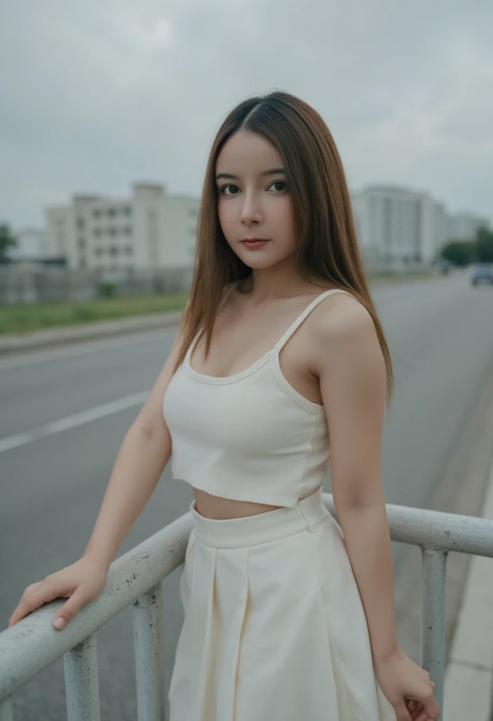 (best quality:1.4), (ultra high resolution:1.2), (photorealestic:1.4), (8 THOUSAND, RAW-Foto:1.2), 1girl, Photo of a brunette Mary R. in casual clothes, outside, upper body, Hair in a bun, to pose, in a car, t-shirt