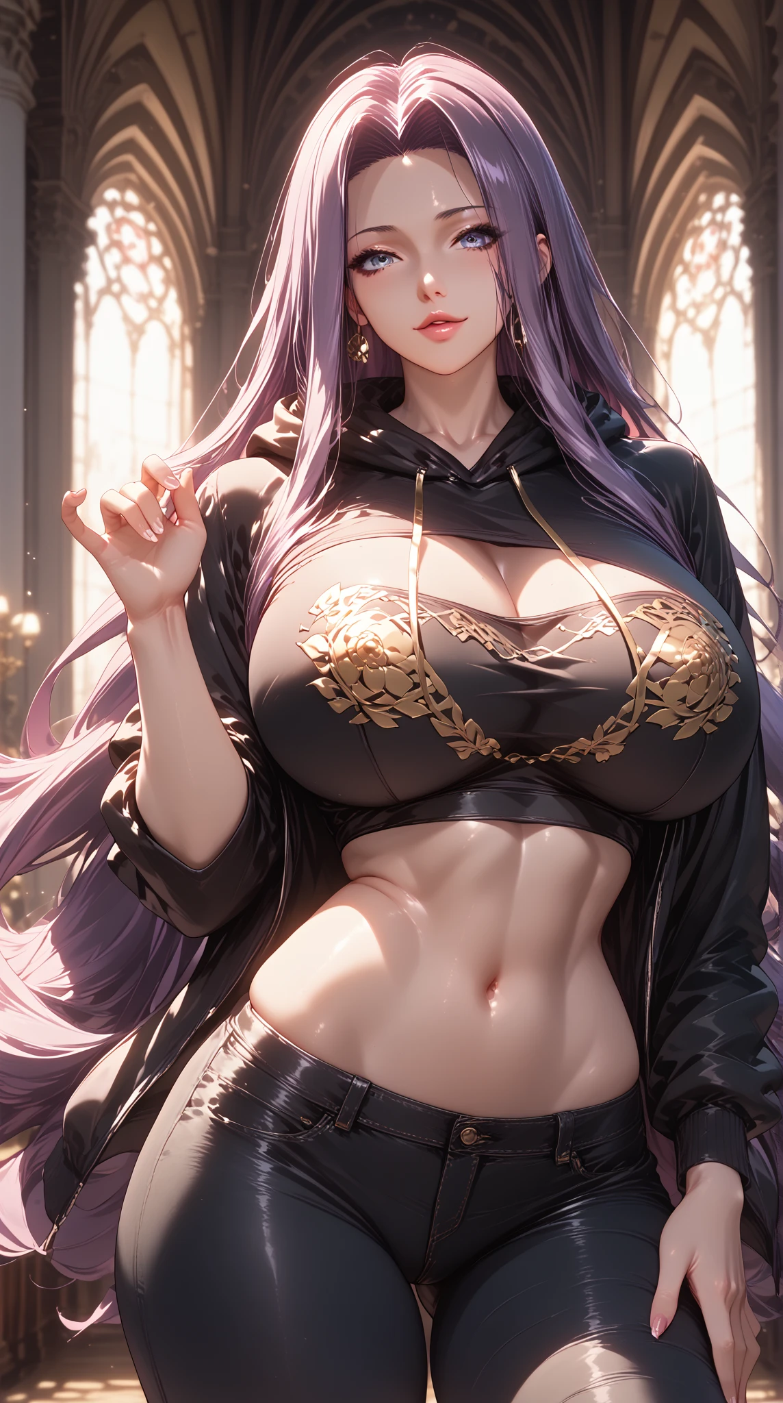((Best quality, detailed background,depth of field, volumetric lighting, sharp focus, Absurd, ultra-detailed), 1 girl ((beautiful,21s, big breasts, saori kido, purple long hair, big breasts