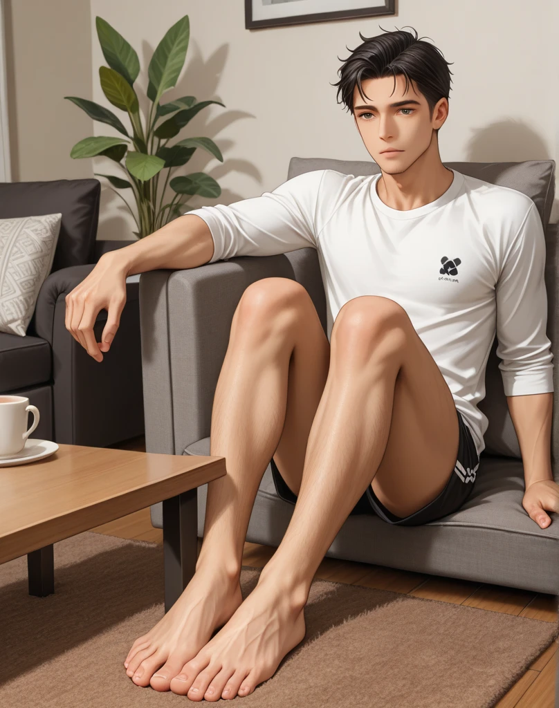 (absurderes, A high resolution, Ultra detailed, hdr), Masterpiece, Best quality, Handsome boy, Detailed face, Abs，Professional photo, The Alafed man is shirtless, Stand comfortably，standing on your feet，whole body picture，upper legs，small thighs，Long legs with their legs open, Focus on your audience,18 year old boy, Handsome boy, [ Firmly defined body ]，with fair skin，The light is even，Smooth shoulders，鎖骨，Short broken hair，Youth，Slim young handsome guy，White  socks，The crotch protrudes，Eight-pack abs，high qulity，high detal，Handsome，Realiy，large bulge，The upper body is naked，浴室， vivd colour， Sexual tension， Grease luster， cinmatic lighting ， wide angles， tmasterpiece， best qualtiy， ultra - detailed， 16k，