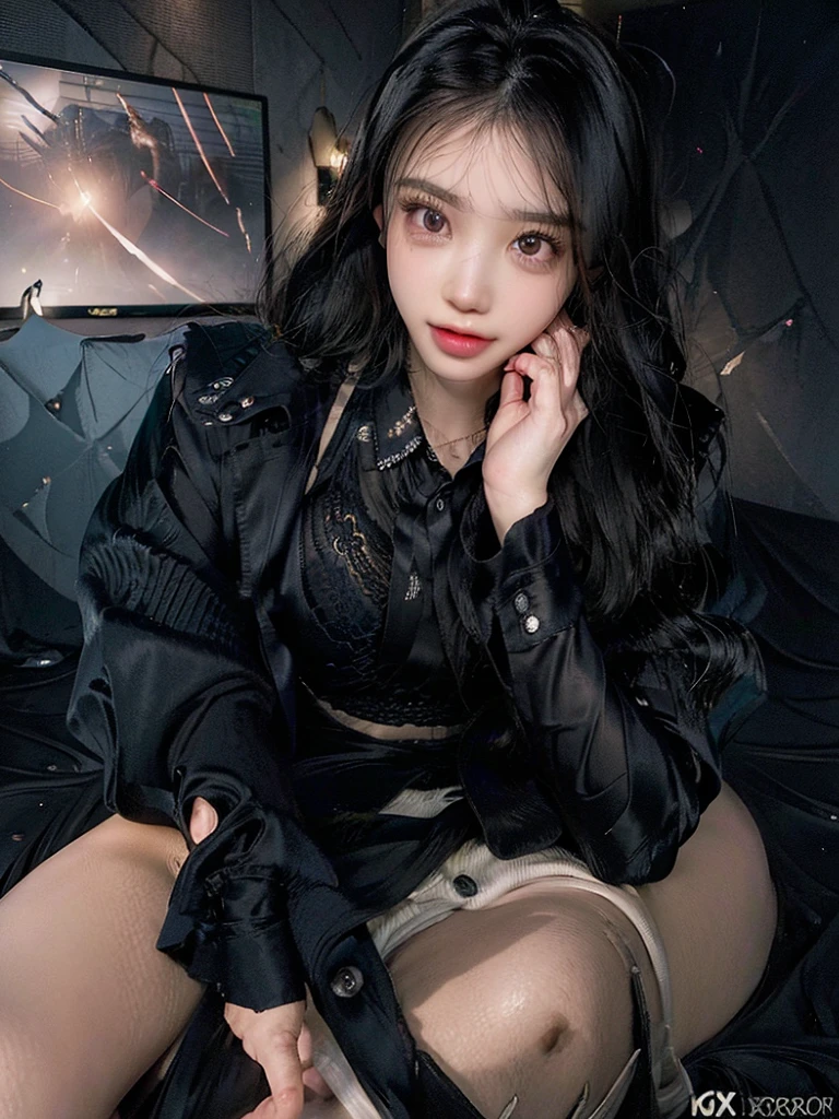 there is a woman sitting on the floor with a fan, full body xianxia, from lineage 2, inspired by Leng Mei, anime girl cosplay, trending on cgstation, by Yang J, anime cosplay, sun yunjoo, yun ling, sakimichan, zhongli from genshin impact, iu lee ji-eun as a super villain, wonyoung face, ive, kpop, asian face