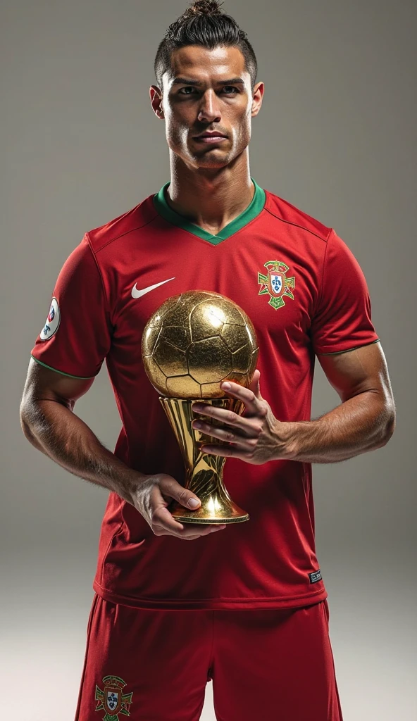 ronaldo holding the world cup with portugal jersey