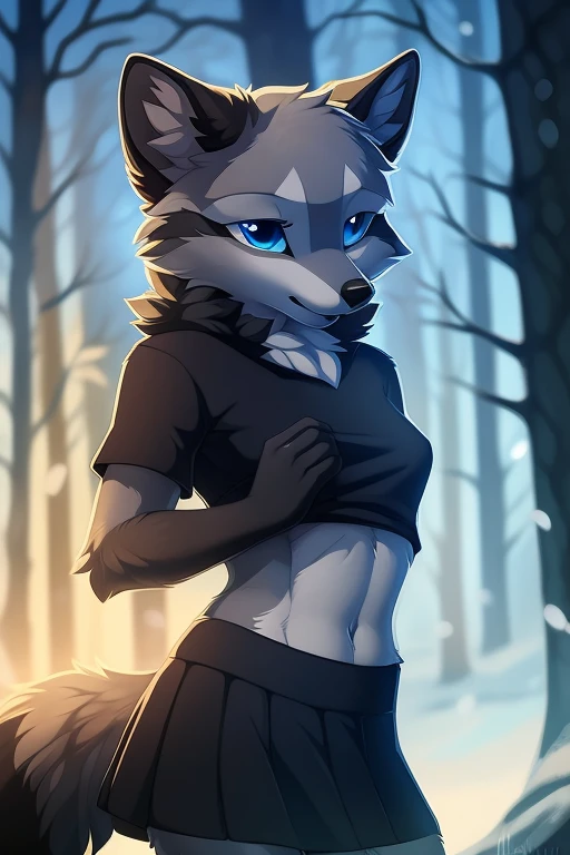 by kenket, by totesfleisch8, (by thebigslick, by silverfox5213:0.8), (by syuro:0.2), chee-riee, (best quality, masterpiece:1), (best quality, masterpiece:1), solo, furry female anthro raine-silverlock, blue bandeau, dark shorts, standing, long hair, cute pose, wolf tail, looking at viewer, smile, seductive, hand on hips, yellow eyes, (outdoors grass field trees blurry blurred background:1.1),extra hot