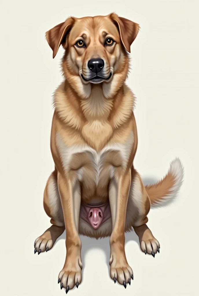 ((best quality)), ((masterpiece)), (detailed), pov, realistic, dog, giant butt, hyper thighs, laying on back, tight asshole, fat ass, fluffy stomach, blushing, mouth open, big erect cock, horny, blush, pleasured expression, male dog, viewer having anal sex with dog, horny, pent up, male dog, dog with penis, dog without vagina, dog with round testicles, big balls, full balls, cock and balls