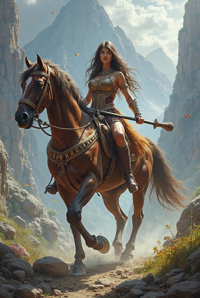 beautiful woman riding a huge bull, walking on black stones, in the middle of the battlefield --auto --s2