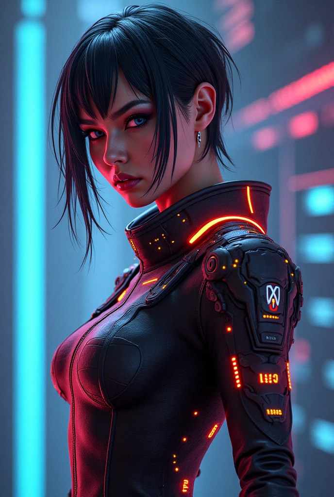 Bela foto de corpo inteiro de Reika, armadura cyberpunk, cabelo preto liso, science fiction, cidade cyberpunk ao fundo, Gantz, No Estilo de Cyberpunk 2077, Ultra realista foto face de uma mulher bonita, master part, best quality, CG, papel de parede, HDR, alta qualidade, high-definition, extremamente detalhado, {beautiful Rosto detalhado}, {belos olhos detalhados}, (luz detalhada){{detalhes intrincados}}, {Altas}, ((Rosto detalhado)), extremely Rosto detalhado, beautiful face, {{ young  woman}}, olhos de joia, Neon light, Chiaroscuro, estilo anime, visual chave, detalhes intrincados, altamente detalhado, breath-taking, vibrante, cinematic film, 18+, NSFW