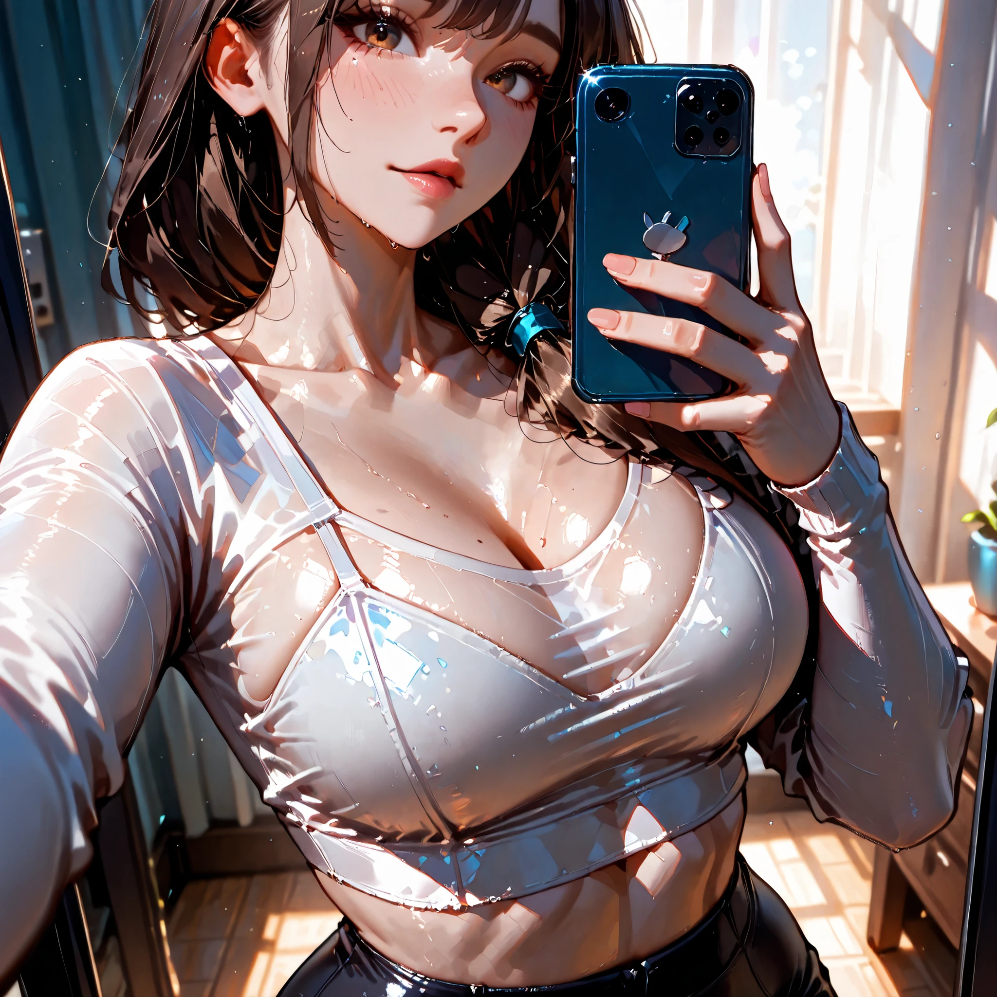 masterpiece, bset quality,big, selfie,2girl,shiny skin,shiny big,underboob,