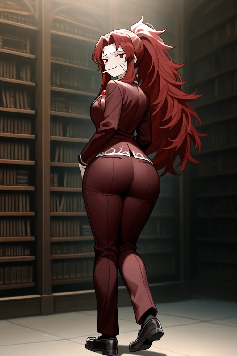 18 year old girl, Long red hair, Glasses, huge tit, Huge breasts, OPPAI ratio, Short white hair, Brown eyes, Thin waist, Huge ass, Smiling, full body nude, Hands on the waist, Pose sexy