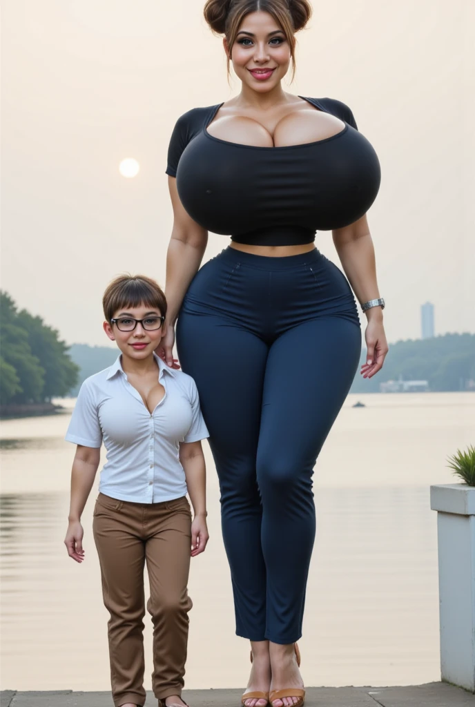 ((mother and daughter:1.5)), ((posing together)) wearing pastel transparent wet sutra clothes, naked big , tight jammies, tight bodysuit dress, giant pendants, mature: 26.9, curvy body, proportional mature body, full body, seductive posture, waterfall landscape, mountain landscape