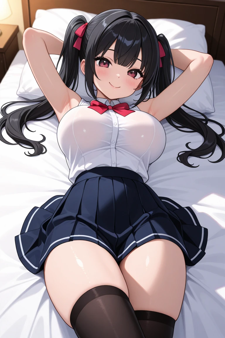 Black Hair Shortcuts hair band Sukesuke white bra See-through white panties White knee-high socks Beautiful breasts Holding back tears School