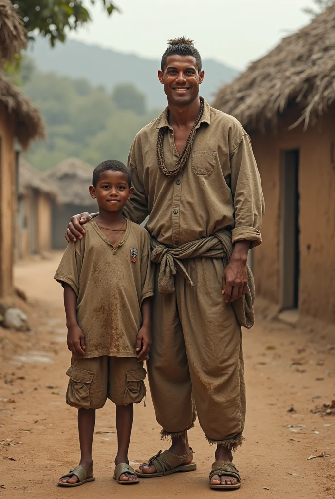 Ilustrar um momento sincero de um pai e seu filho pequeno caminhando juntos inspirado no will smith e seu filho, The gaze fixed on the camera, conveying their bond and determination amidst challenging circumstances Soft, diffuse winter lighting that conveys a sense of resilience and enduranceFraming the duo in a close-up photo, capturando seus rostos e parte superior do corpo. The eye-level camera emphasizes their connection and depicts the shared determination of father and son ::n_Capture uma cena comovente de pai e filho caminhando, his eyes meeting the camera with a reflection of the weight of his struggles