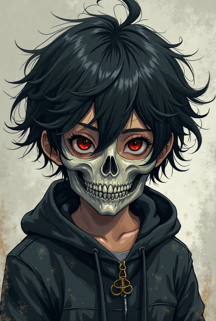 A person&#39;s face painted halfway as a skeleton in anime version