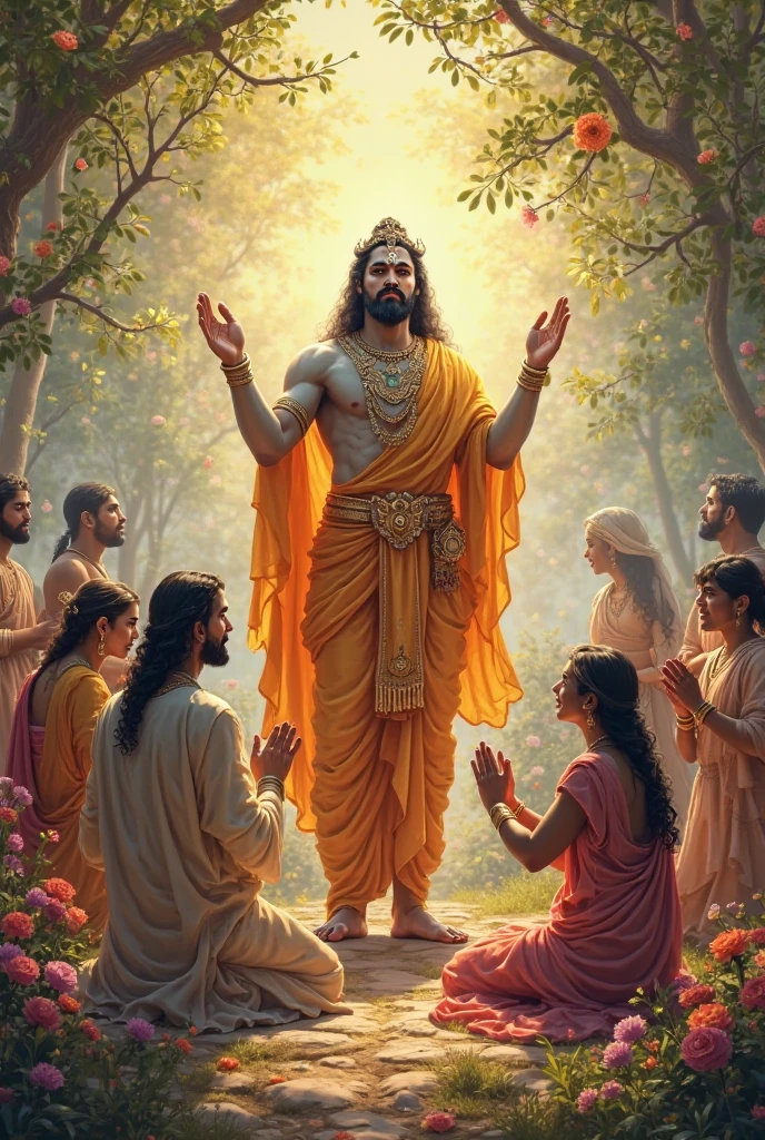 Hanumanji is giving blessings to a family